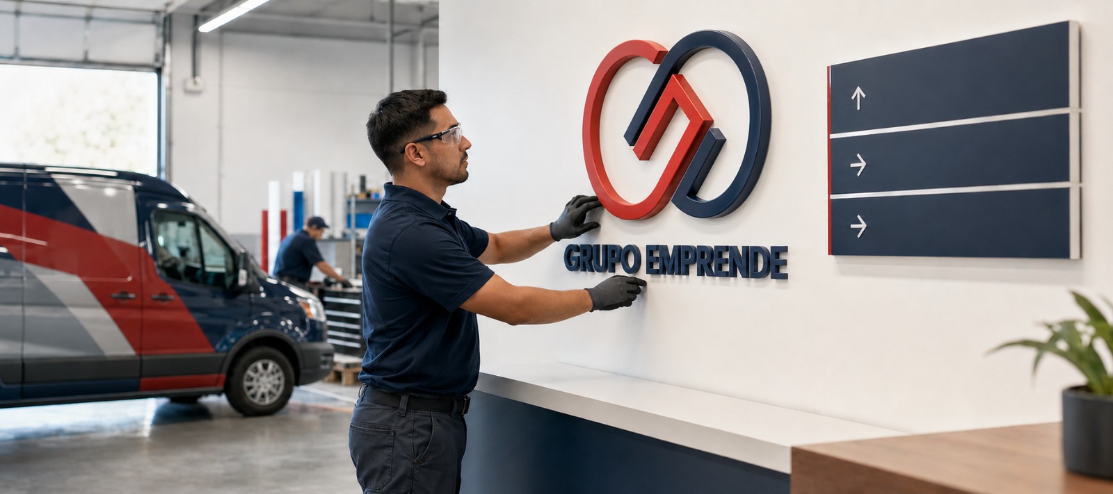 Instalación de logotipo y señalización corporativa en pared